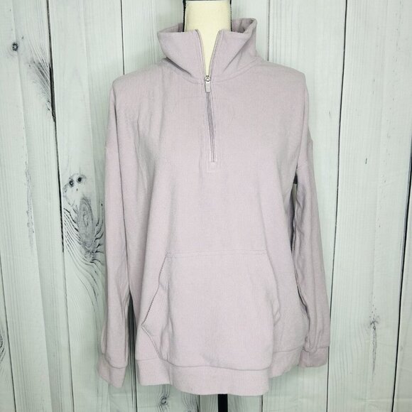 Marc New York Womens Ribbed Quarter Zip Pullover Sz L Pockets Pale Purple - Picture 1 of 10